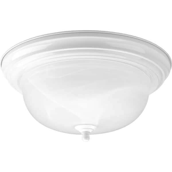 Progress Lighting 2-Light White Flush Mount with Alabaster Glass