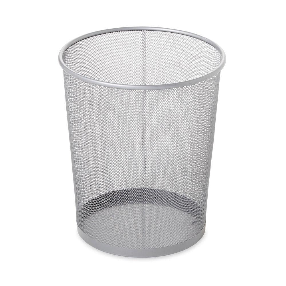 mDesign Metal Round Tall Trash Can Wastebasket for Bathroom, Office -  Brushed