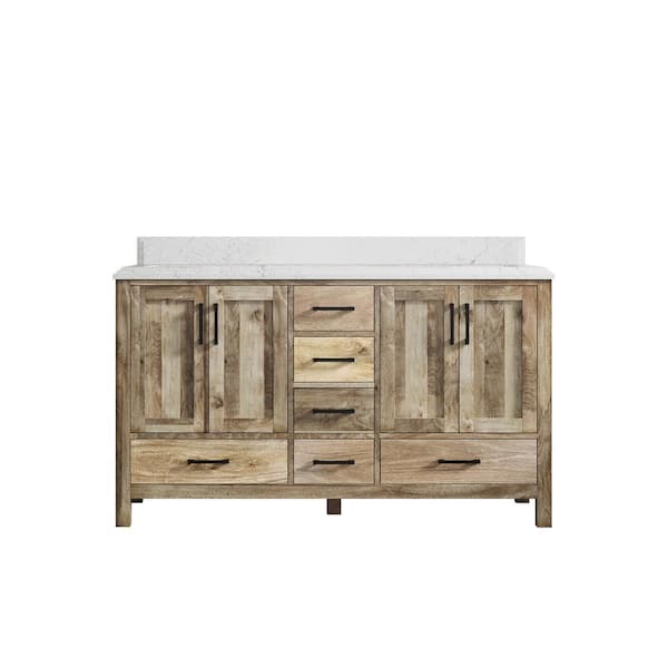 Willow Collections Malibu Mango 60 in. W x 22 in. D x 36 in. H Double Sink Bath Vanity in Natural with Cove Edge Empira Quartz