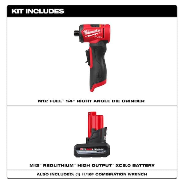 M12 FUEL 12V Lithium-Ion Brushless Cordless 1/4 in. Right Angle Die Grinder with M12 5.0 Ah Battery