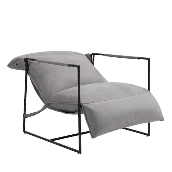 Uixe Light Gray Adjustable Headrest Height Sling Accent Armchair with Black Metal Frame and Removable Cushions (Set of 1)