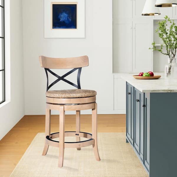 Boraam Myrtle 24.5 in. Blonde Oak High Back Swivel Wood Counter Stool-1 Counter Stool