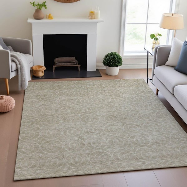 Mayfield Premium Machine Washable Abstract AMF1227 Beige 10 ft. x 14 ft. Area Rug