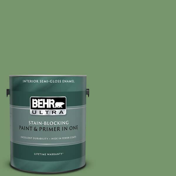 BEHR ULTRA 1 gal. #UL210-16 Botanical Green Semi-Gloss Enamel Interior Paint and Primer in One