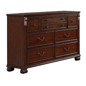 18 in. Cherry Oak Brown 8-Drawer Wooden Dresser Without Mirror