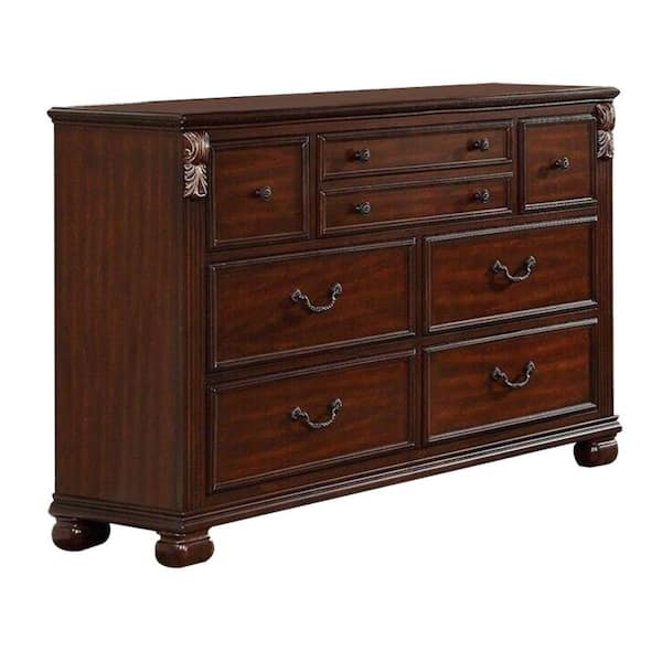 18 in. Cherry Oak Brown 8-Drawer Wooden Dresser Without Mirror