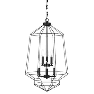 Winfield 6-Light Black Caged Tier Chandelier Light Fixture with Geometric Metal Shade
