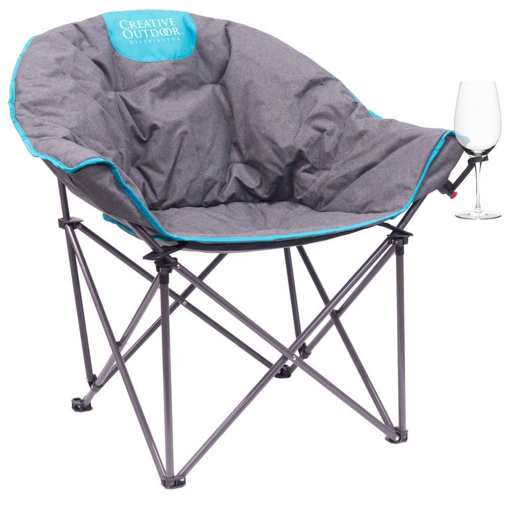 Premium Padded Collapsible Moon Camping and Tailgating Chair with Wine Glass Holder and Carry Bag Teal/Gray price history on PriceWatchPro