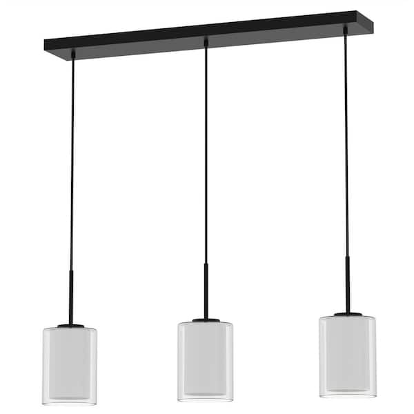YANSUN 28 in. 3-Light Black Pendant Light withGlass Shade, Farmhouse Ceiling Lamp for Kitchen Island, Dining Room