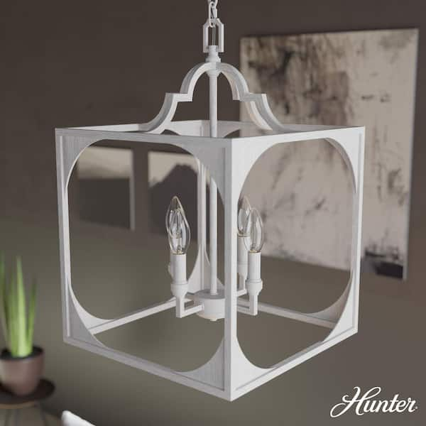 Hunter Highland Hill 4-Light Distressed White Island Pendant Light Dining Room Light