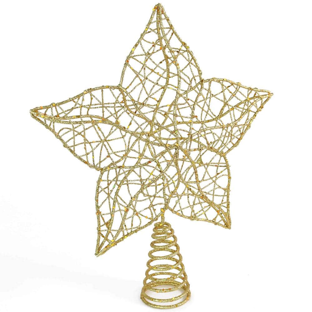 Gold Glitter Wire Star Christmas Tree Topper, 10-inch