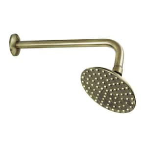 Victorian 1-Spray Patterns 5.19 in. Wall Mount Rain Fixed Shower Head with 12 in. Shower Arm in Antique Brass