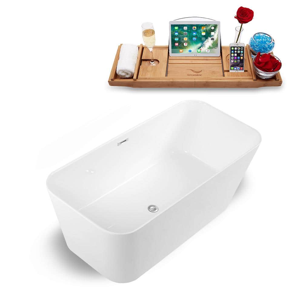 67" Glossy White Fiberglass Freestanding Soaking Bathtub