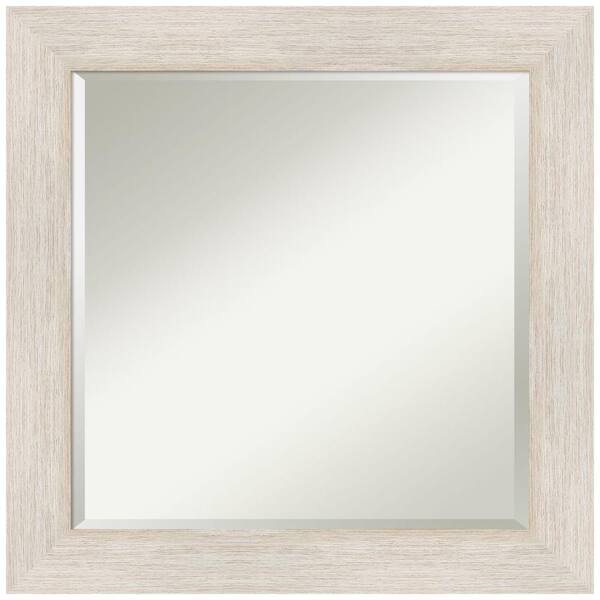 Amanti Art Hardwood Whitewash 24.75 in. W x 24.75 in. H Wood Framed Beveled Wall Mirror in White