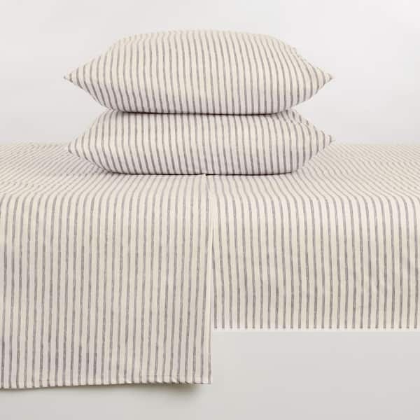 FRESHFOLDS 4-Piece Premium Soft Striped Light Grey Microfiber Twin Sheet Set