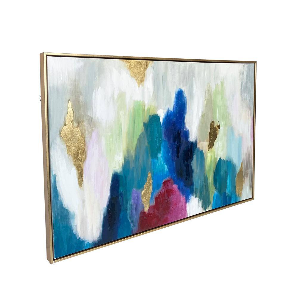 Color Cascade 36" x 24" Abstract Hand Painted Canvas with Gold Frame