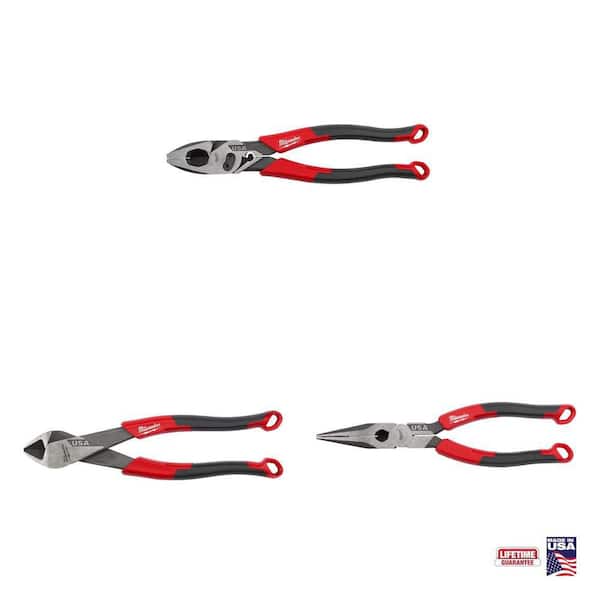 9 in. Lineman's Pliers with Crimper/Cutter, 8 in. Diagonal and Long Needle Nose Pliers Combo