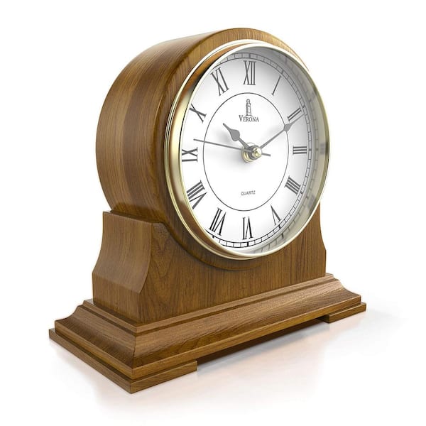 Aoibox Elegant Brown Analog Wood Table Top Mantel Clock