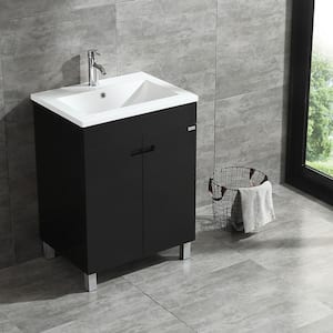 24 in. W x 18 in. D x 31.5 in. H Single Sink Freestanding Bathroom Vanity in Black with White Top and Faucet