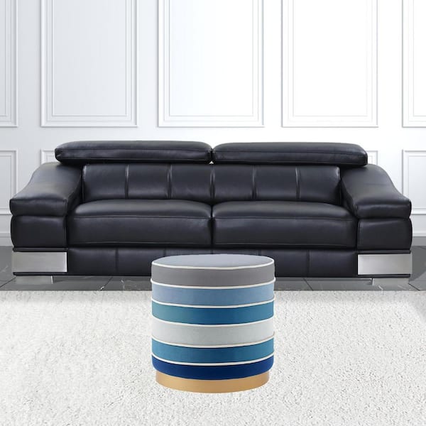 HomeRoots Navy Velvet Round Standard 18L x 18W x 18H Ottoman