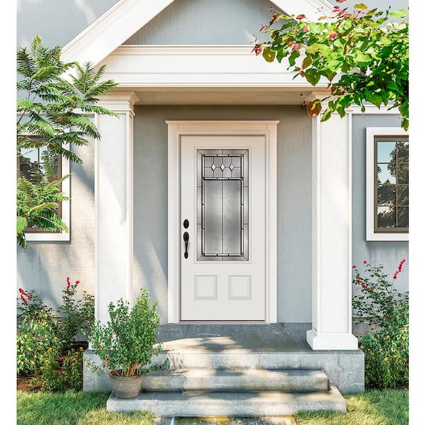 36 in. x 80 in. 3/4 Lite Mission Prairie Primed Steel Prehung Right-Hand Inswing Front Door w/Brickmould