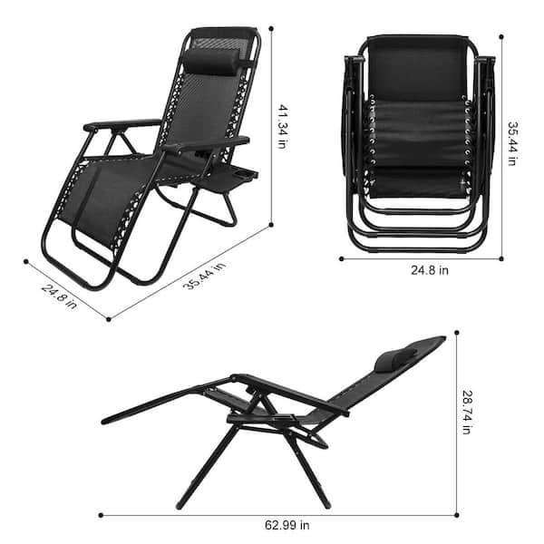 twocorn 2-Pieces Black Steel Folding Recliner Zero Gravity Outdoor