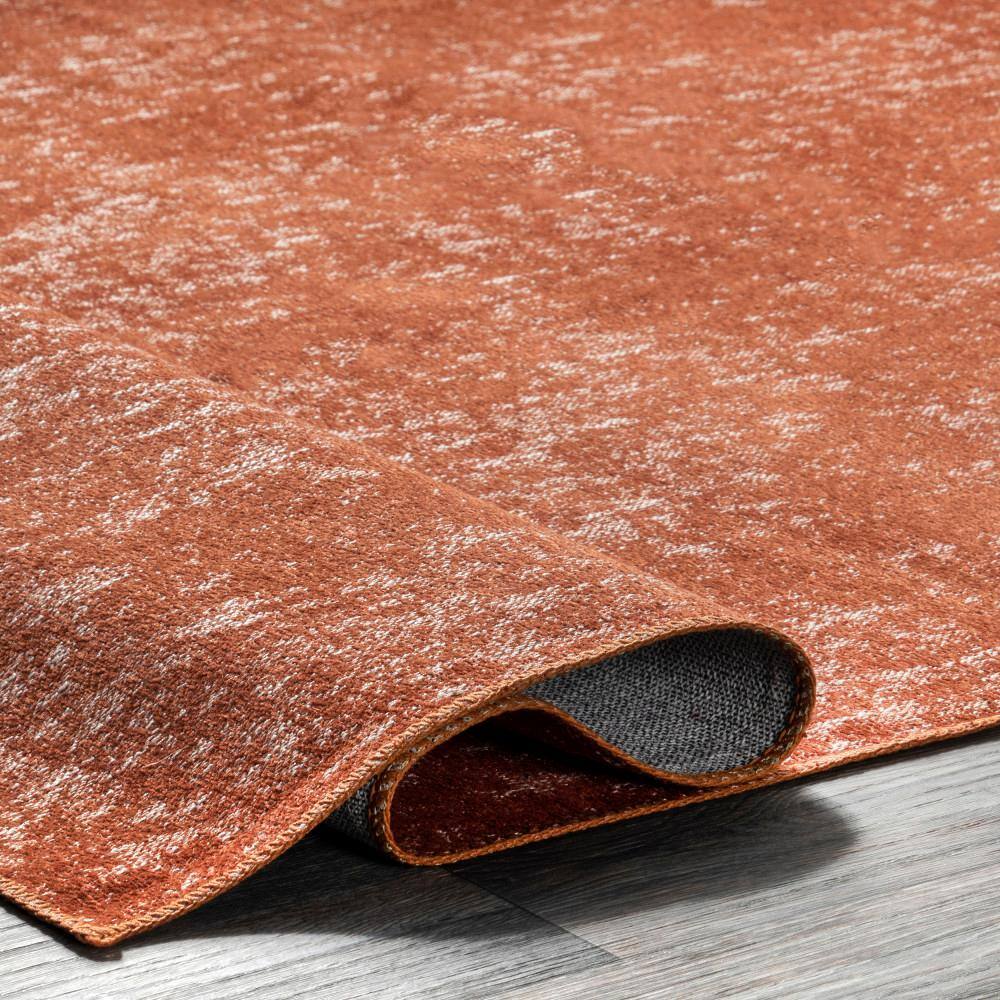Elspeth Orange Synthetic Washable Non-slip Area Rug