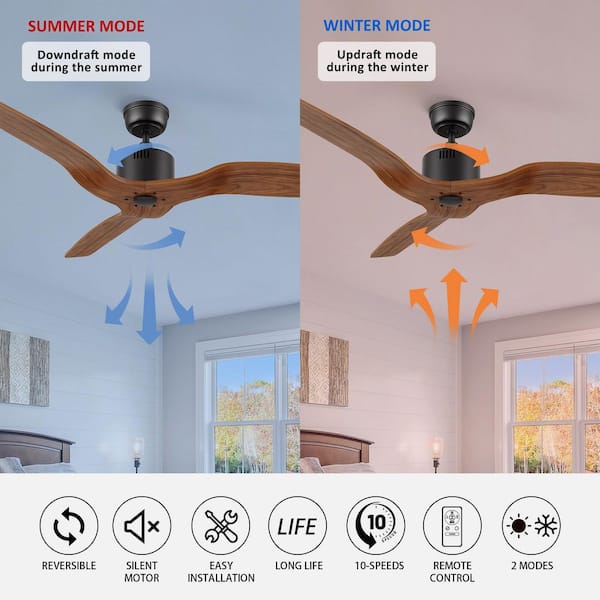 Yarmouth II 52 in. Indoor 10-Speed DC Motor Black Downrod Ceiling Fan without light, with Remote Control