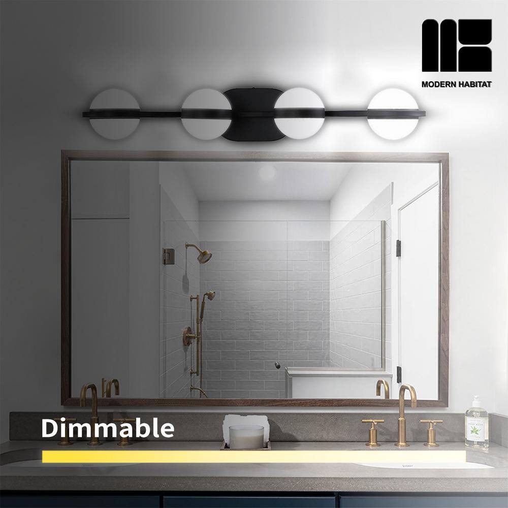 Black Metal 4-Light Dimmable LED Vanity Light with Globe Shades