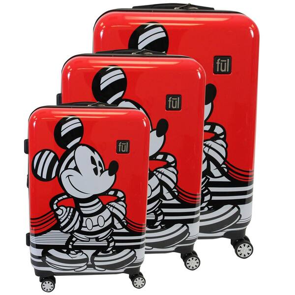 FUL DISNEY Striped Mickey Mouse Hard Sided 29 in., 25 in., and 21 in. Red Luggage Suitcases