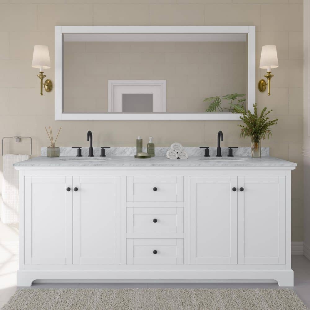 Avery 80 in. W x 22 in. D x 35 in. H Double Bath Vanity in White with White Carrara Marble Top price history on PriceWatchPro