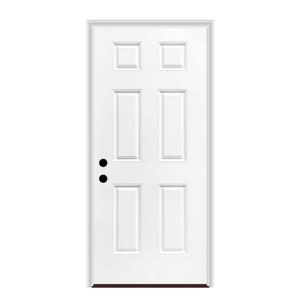 36 in. x 80 in. Right-Hand/Inswing 6-Panel White Primed Steel Prehung Front Door with PVC Frame