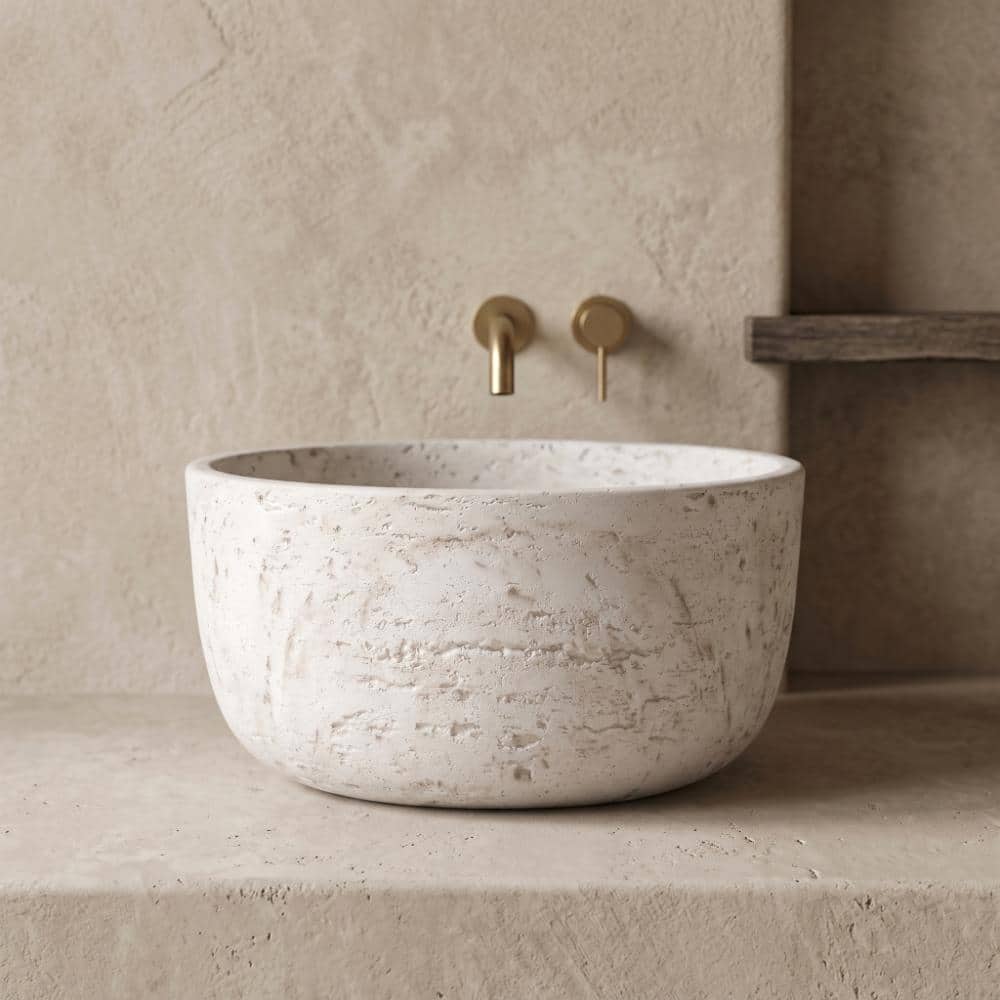 15 in. Circular Solid Surface Vessel Bathroom Sink with Textured Travertine Finish price history on PriceWatchPro