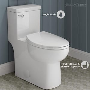 Classe 1-Piece 1.28 GPF Single Flush Handle Elongated Toilet in White Seat Included