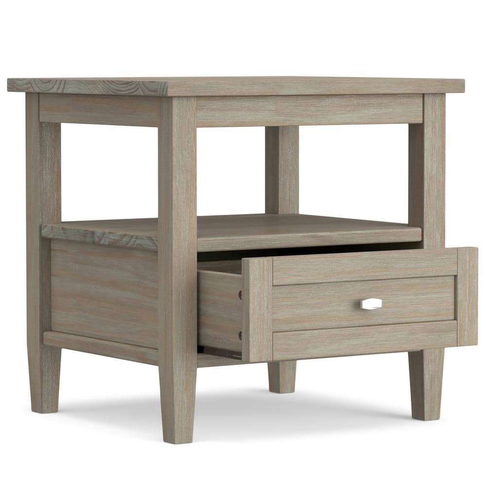 Rustic Distressed Gray Solid Wood End Table with Storage
