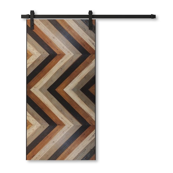 Urban Woodcraft 83 in. x 40 in. Chevron, Cali Wood Barn Door with Solid Core and Hardware Included