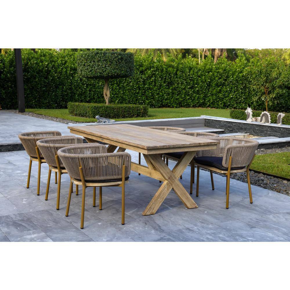 Santino + Melina Milk & Coffee 7-Piece Wood Rectangular Standard Height Outdoor Dining Set with Sunbrella Grey Cushions price history on PriceWatchPro