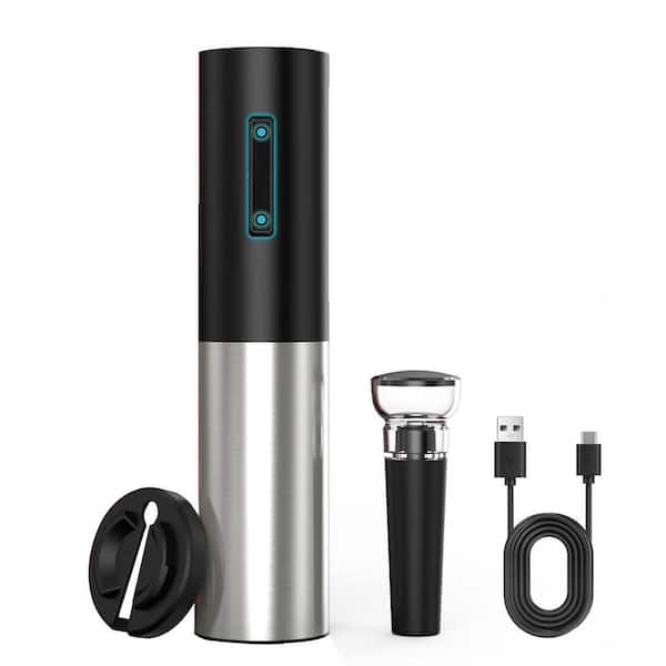 Modern Silver Stainless Steel Electric Wine Opener Set with Foil Cutter Aerator Pourer Vacuum Stopper