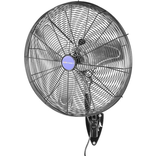 "24 in. 2 Speeds Indoor Oscillating Wall Mount Fan in Black with 6,400 CFM, 90° Oscillation, 120° Tilt for Factory