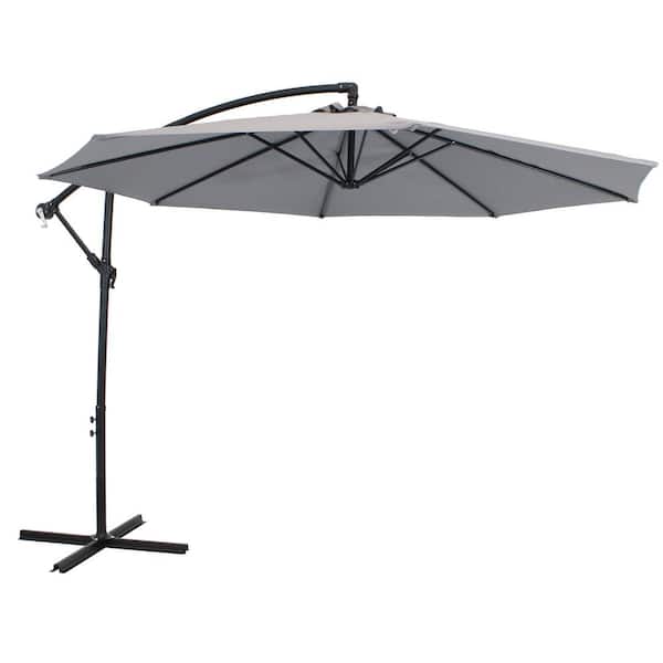 Sunnydaze 9.5 ft. Steel Cantilever Offset Outdoor Patio Umbrella with Crank in Smoke
