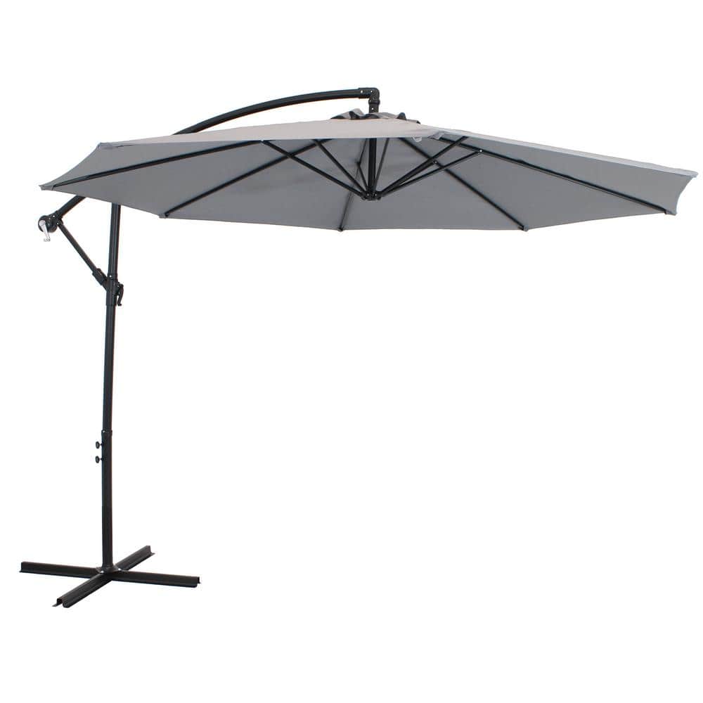 Sunnydaze Decor 9.5 ft. Steel Cantilever Offset Outdoor Patio Umbrella with Crank in Smoke RUL Sunnydaze Decor 9.5 ft. Steel Cantilever Offset Outdoor Patio Umbrella with Crank in Smoke RUL