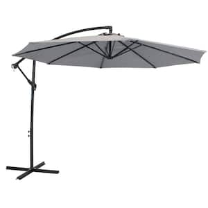 9.5 ft. Steel Cantilever Offset Outdoor Patio Umbrella with Crank in Smoke