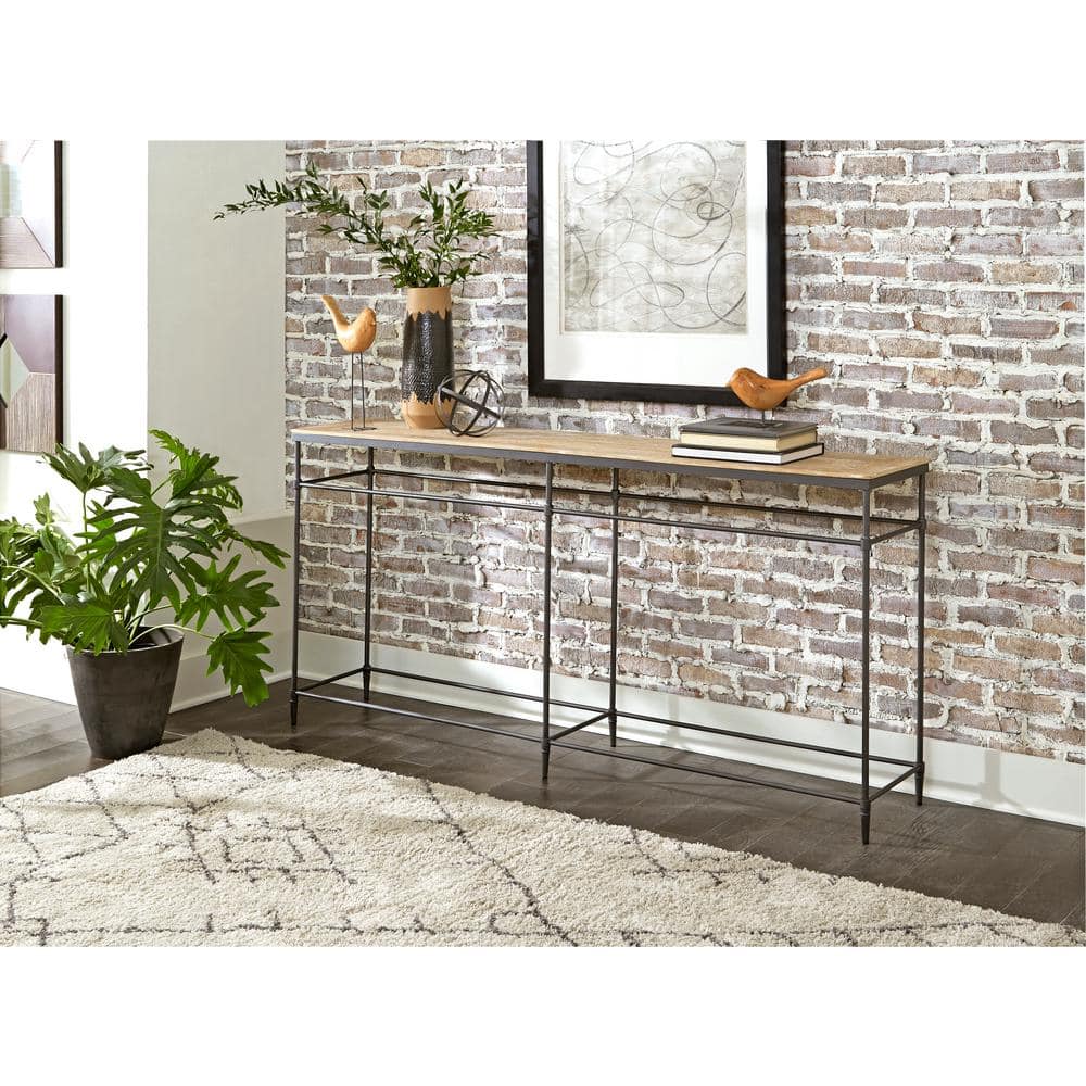 Fenway 74" Mango Wood and Gunmetal Metal Sofa Console Table