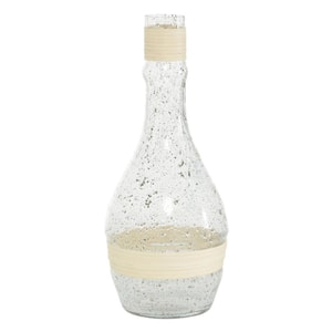16 in. Clear Glass Decorative Vase with Rattan Detail