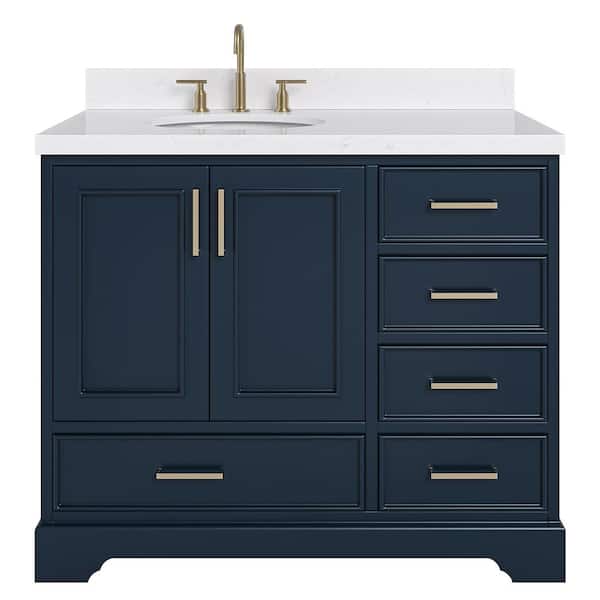 Stafford 42 in. W x 22 in. D x 36 in. H Single Freestanding Bath Vanity in Midnight Blue with Carrara White Quartz Top