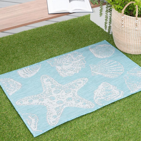 Eco Coastal Aqua 2 ft. x 3 ft. Indoor/Outdoor Area Rug