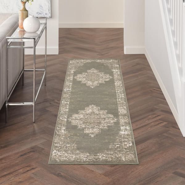 Grafix Olive 2 ft. x 6 ft. Center medallion Transitional Runner Area Rug