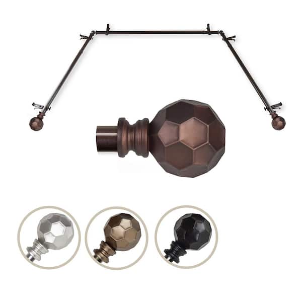 EMOH 13/16" Dia Adjustable Bay Window Single Curtain Rod 20 to 36", 38 to 72" in Cocoa with Elliana Finials