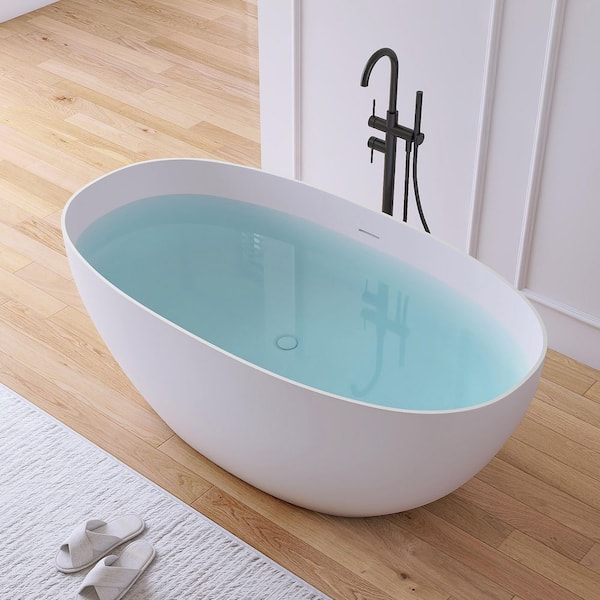 59 in. x 31 in. Solid Acrylic Flatbottom Freestanding Soaking Bathtub in White