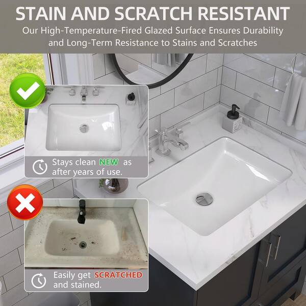 Zeafive 21 in. L Rectangular Bathroom Sink in White Ceramic